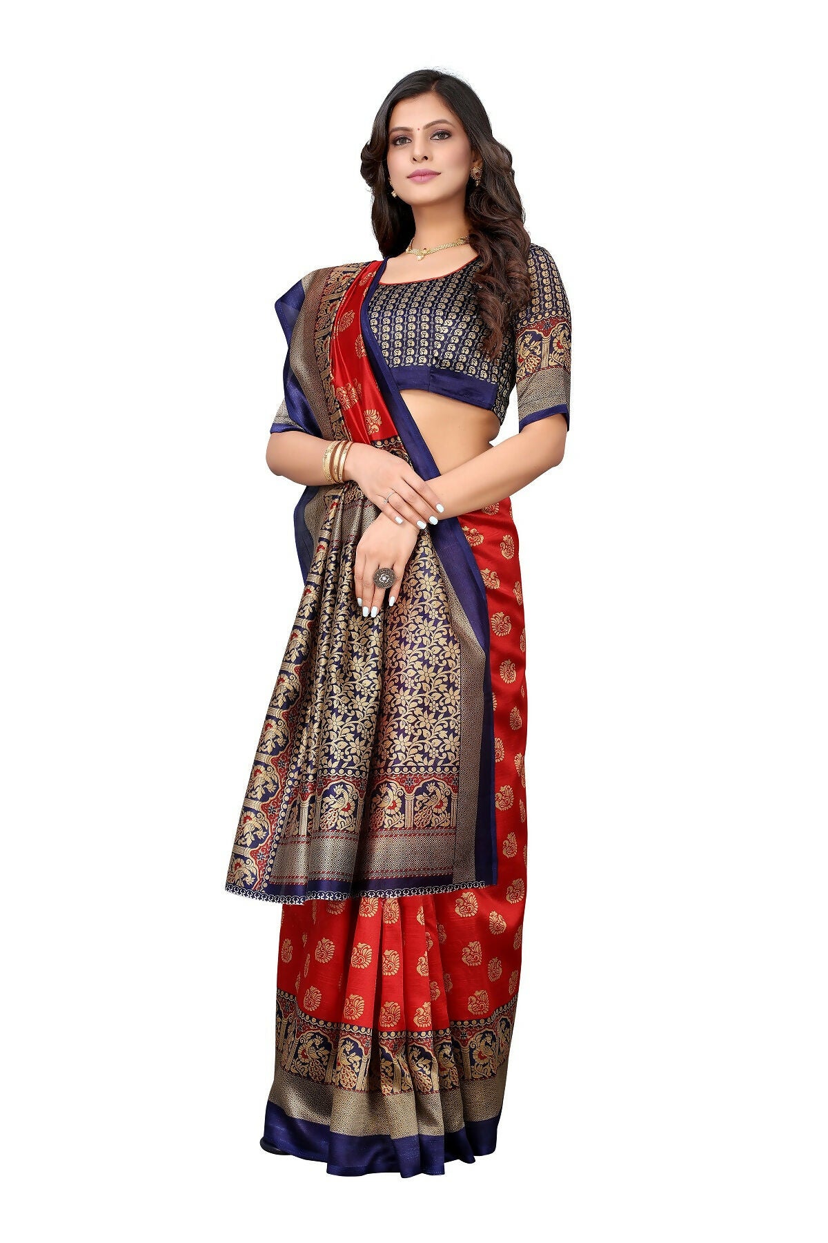 Vamika Red Printed Art Silk Saree - Distacart