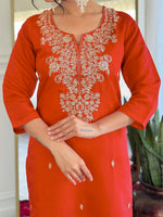 Thumbnail for The52 Rust Women's Gorgeous Roman Silk Fabric Straight Kurta, Pant and Dupatta Set - Distacart