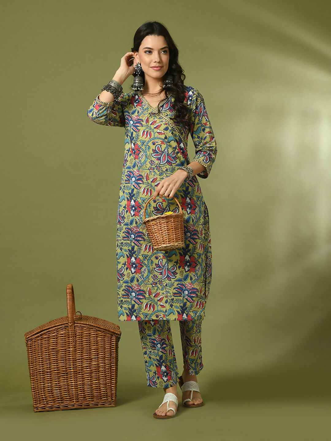 Myshka Women's Multi Printed Cotton Straight Party Kurta Set - Distacart