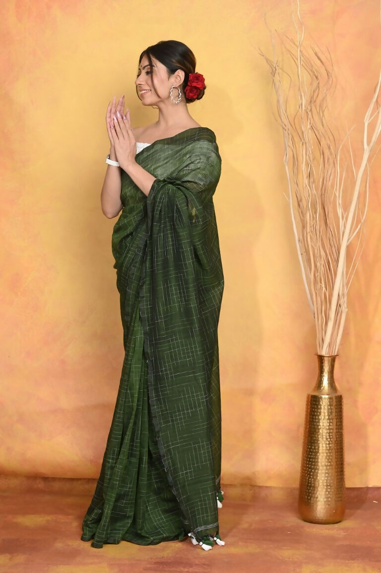 Very Much Indian Mul Cotton Khadi Design Handloom Woven Saree - Green - Distacart