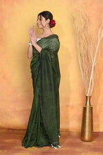 Thumbnail for Very Much Indian Mul Cotton Khadi Design Handloom Woven Saree - Green - Distacart