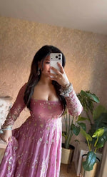 Thumbnail for Teeya Creation Pink Color Faux Georgette Long Party Wear Gown - Distacart