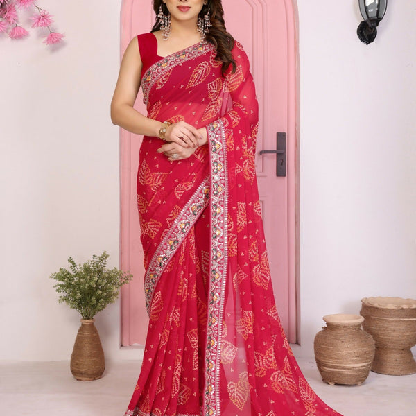 Ai Fashion Magenta Georgette Rajwadi Bandhani Print Party Wear Saree - Distacart