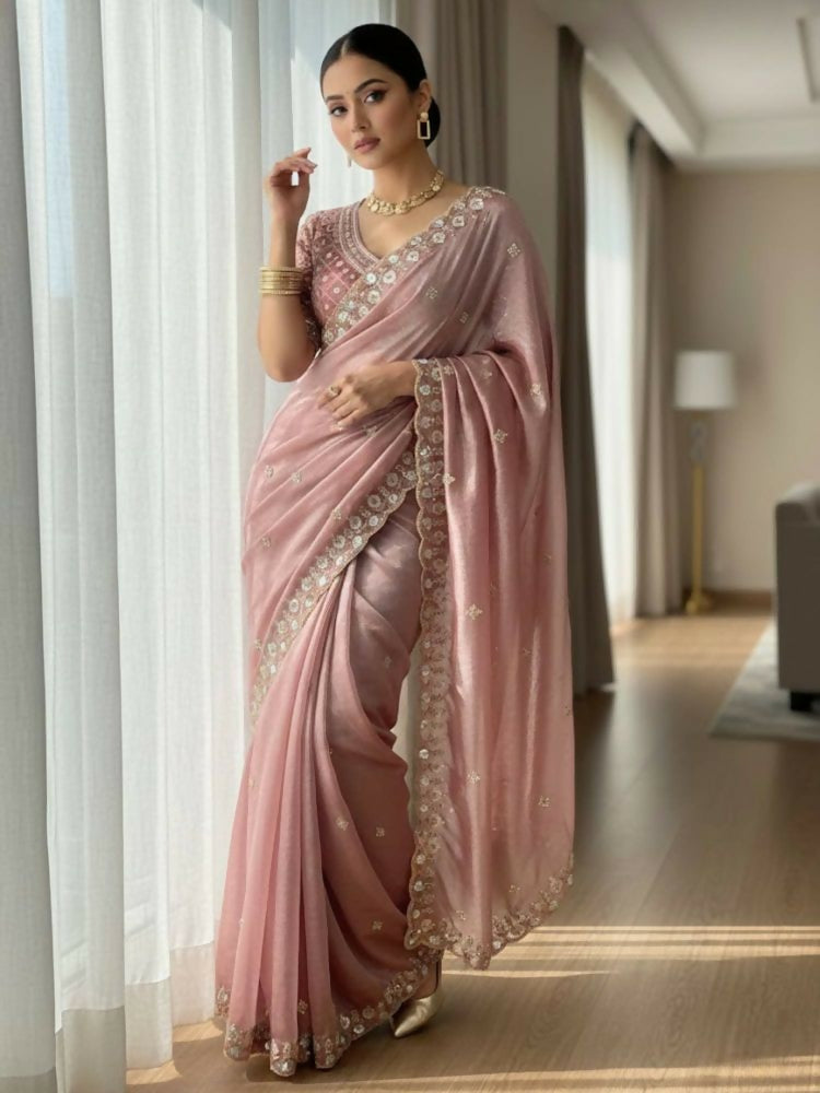 Joban Fashion Maroon Fandy Satin Silk Party Wear Sarees - Distacart