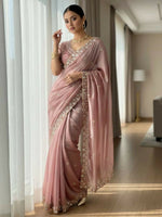 Thumbnail for Joban Fashion Maroon Fandy Satin Silk Party Wear Sarees - Distacart