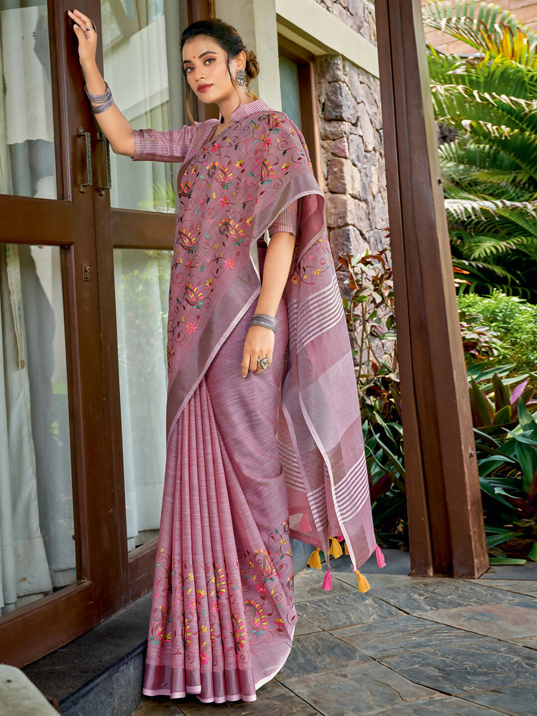 Astita Linen Purple Saree