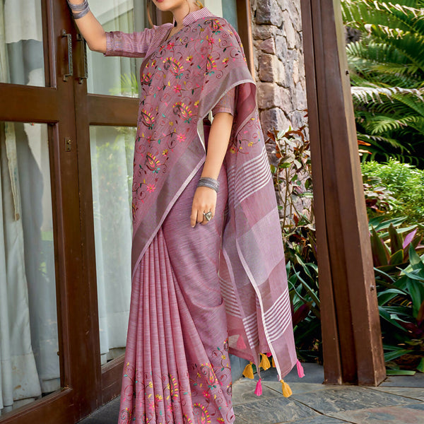 Astita Linen Purple Saree