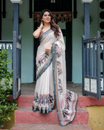 Thumbnail for Preksha Creation Off-White Wedding Linen Women Saree