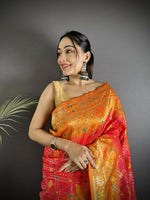 Thumbnail for Joban Fashion Pastel Orange Geometric Pattern Soft Silk Patola Saree - Distacart