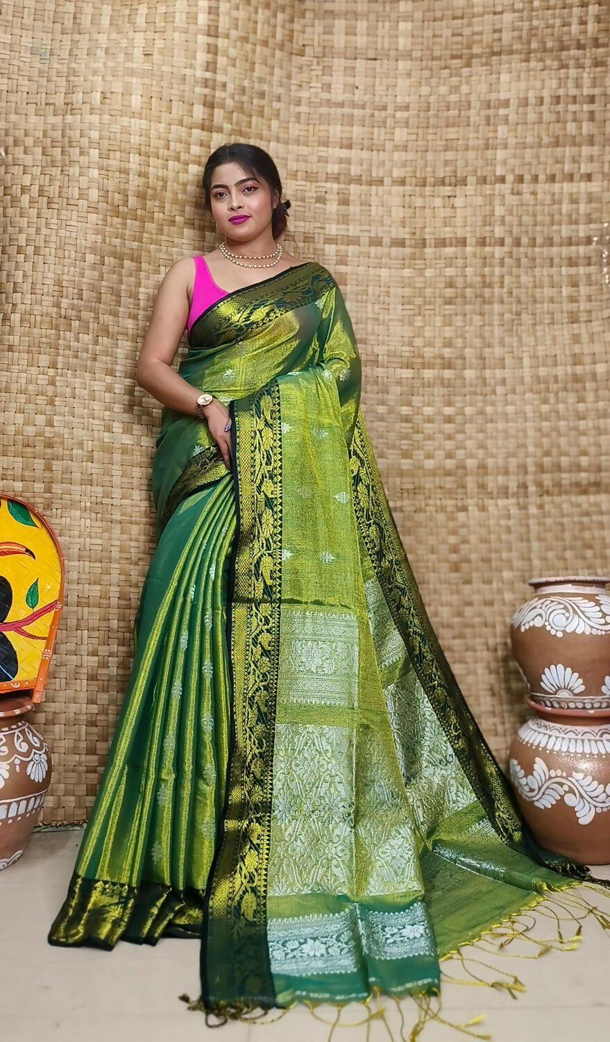 Exclusive Collection Green Beautiful Tissue Benarasi Saree