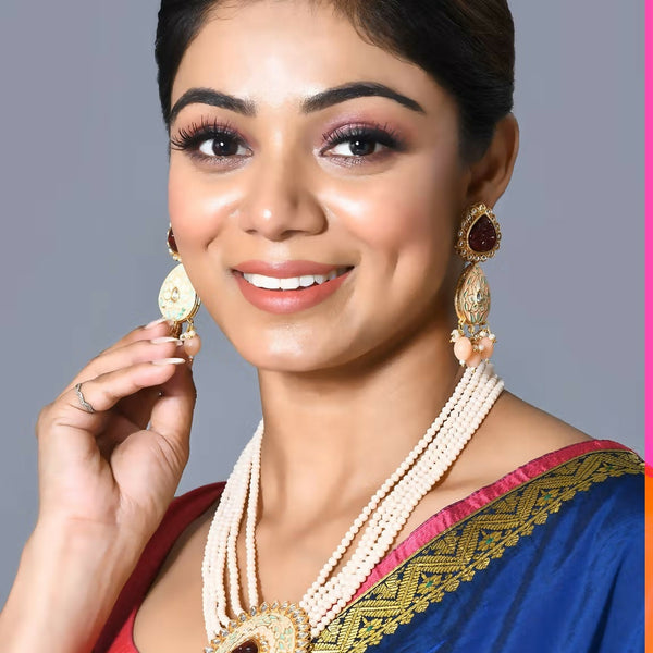Joban Fashion Women Golden Ruby Peach Pendant Set With Earrings - Distacart
