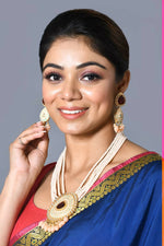 Thumbnail for Joban Fashion Women Golden Ruby Peach Pendant Set With Earrings - Distacart