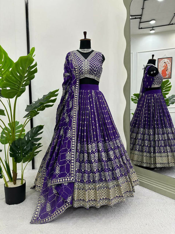 Jyoti Fashion Women's Royal Blue Faux Georgette Sequins with Thread Embroidered Designer Lehenga Choli Set - Distacart