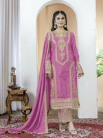 Thumbnail for Teeya Creation Baby Pink Color Chinnon Silk Embroidery Work Fully Stitched Salwar Suit