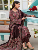Thumbnail for Aastha Fashion Women's Wine Velvet Digital Print with Resham Thread work Kurta with Trouser & Dupatta - Distacart