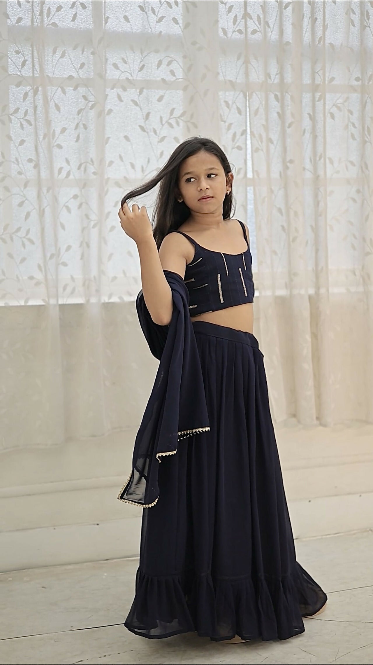 Aastha Fashion Navy Blue Faux Georgette Thread Embroidery with Sequence Designer Kids Lehenga Choli - Distacart