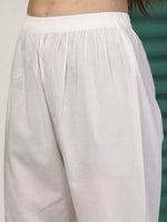 Thumbnail for Sangria White Ethnic Motifs Embroidered Notch Neck Cotton Kurta With Trouser & Dupatta - Distacart