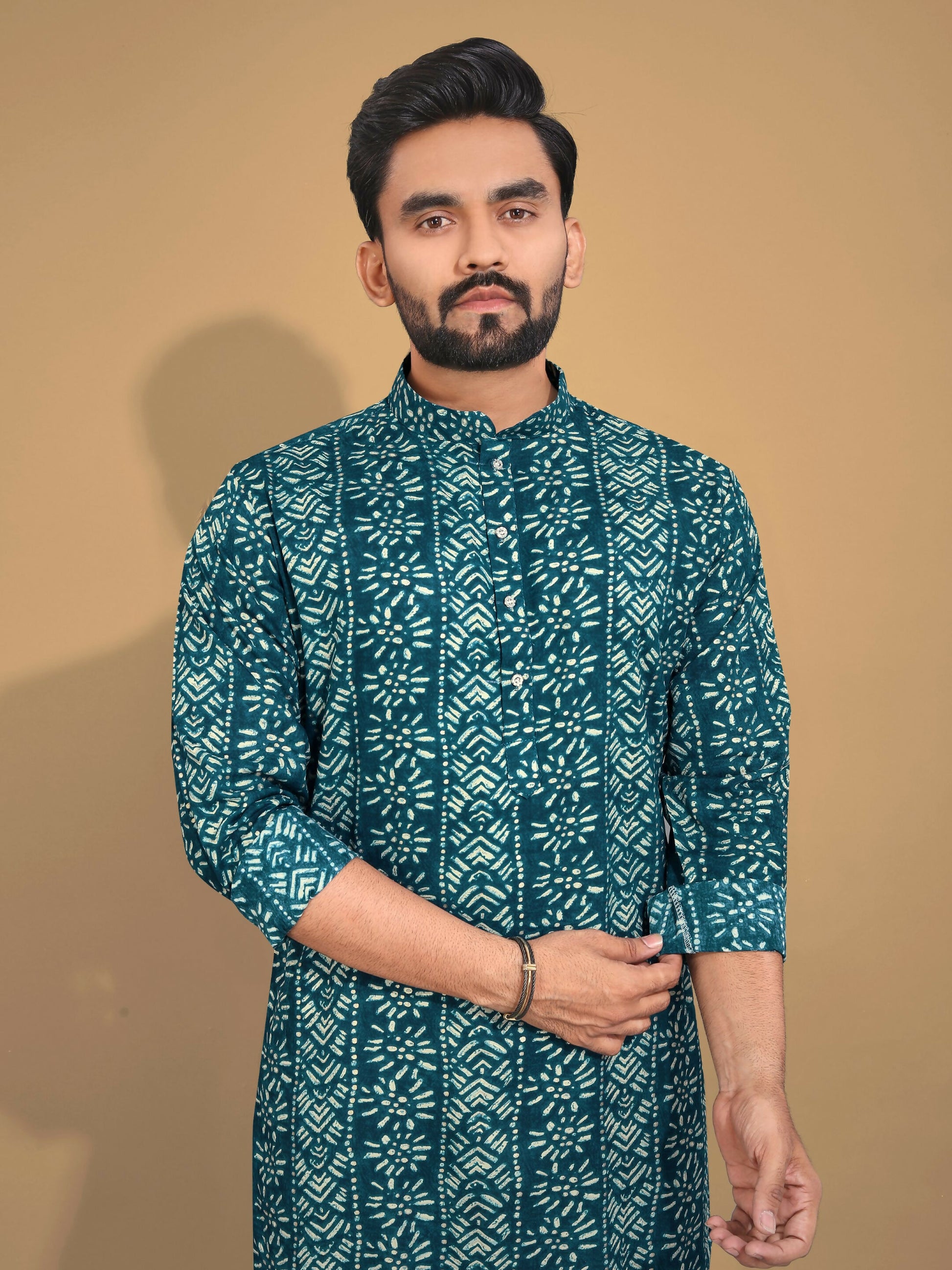 Anaita Teal Printed Cotton Straight Kurta - Distacart