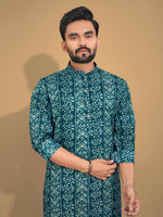 Thumbnail for Anaita Teal Printed Cotton Straight Kurta - Distacart
