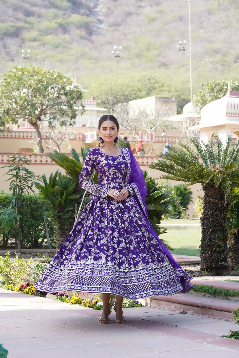 Joban Fashion Purple Viscose Jacquard Sequence Embroidery Work Kurta Set