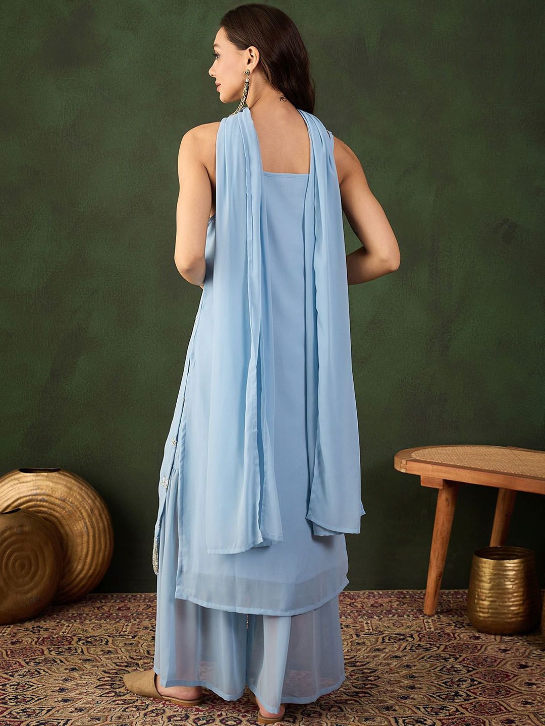Sangria Sequined Straight Kurta & Sharara With Dupatta - Distacart