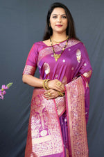 Thumbnail for Jyoti Fashion Women's Purple Paithani Silk Zari Woven Saree with Blouse - Distacart