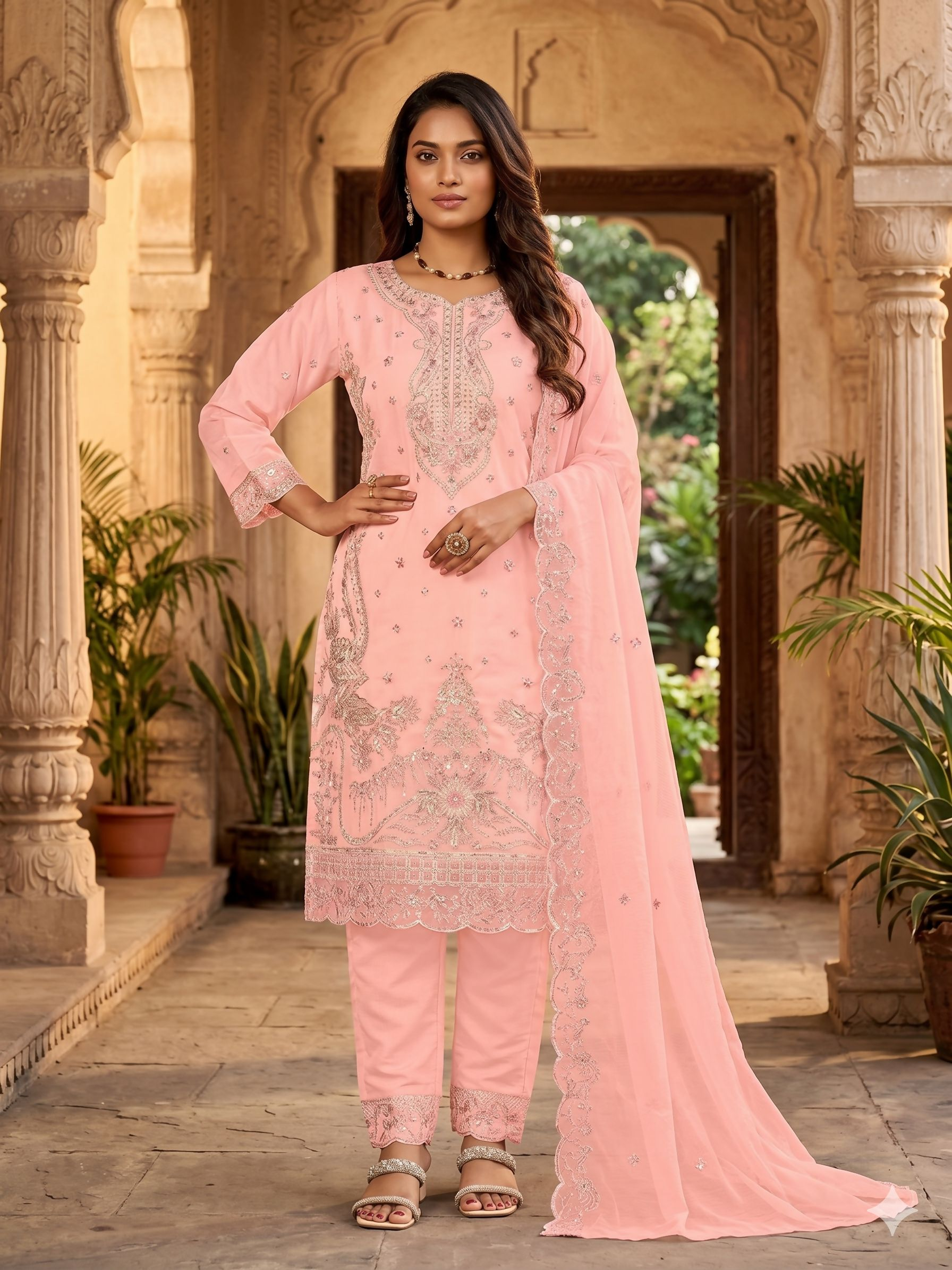 Teeya Creation Womens New Trendy Silk With Heavy Embroiedery With Sequence Work Kurta Set - Dista