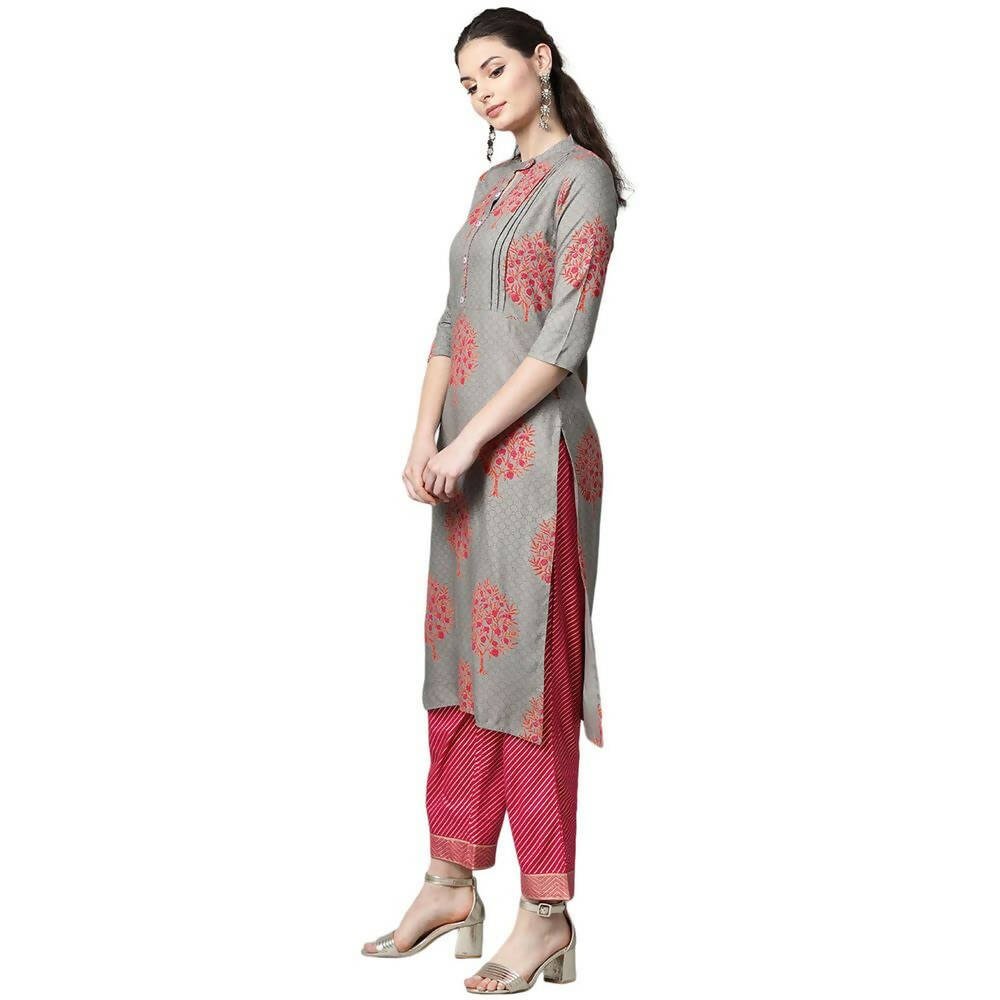Anubhutee Women's Rayon Printed Grey Kurta Set with Trouser - Distacart