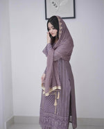 Thumbnail for Divine Drape Women's Georgette Embroidered Straight Kurta Pant With Dupatta - Purple