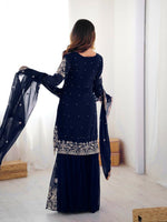Thumbnail for Lehenga Mart Designer Sharara Suit With Kurta, Sharara, Dupatta For Women-Teal - Distacart