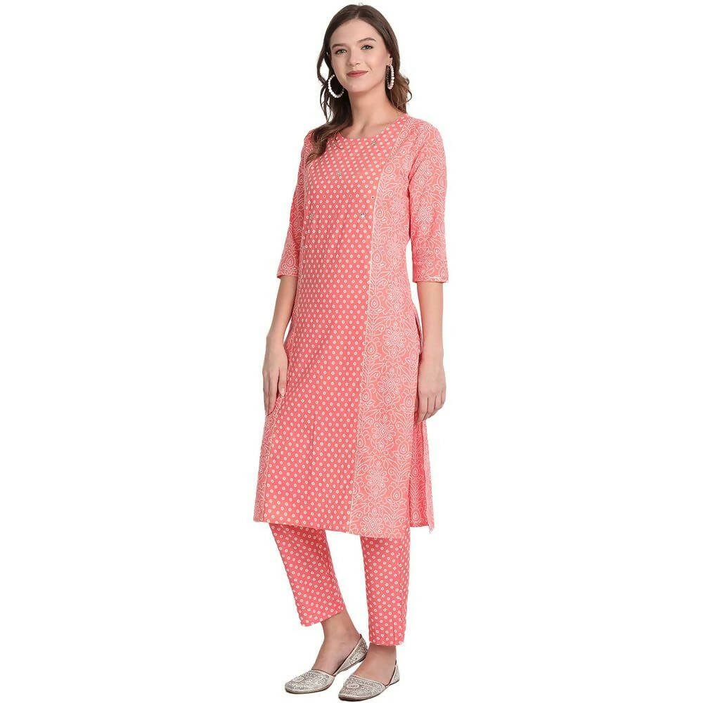 Anubhutee Women's Cotton Regular Ethnic Motifs Printed Pink Kurta Set - Distacart