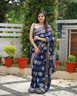 Thumbnail for Blue Poly Silk Ethnic Motifs Saree with Unstitched Blouse - A2M