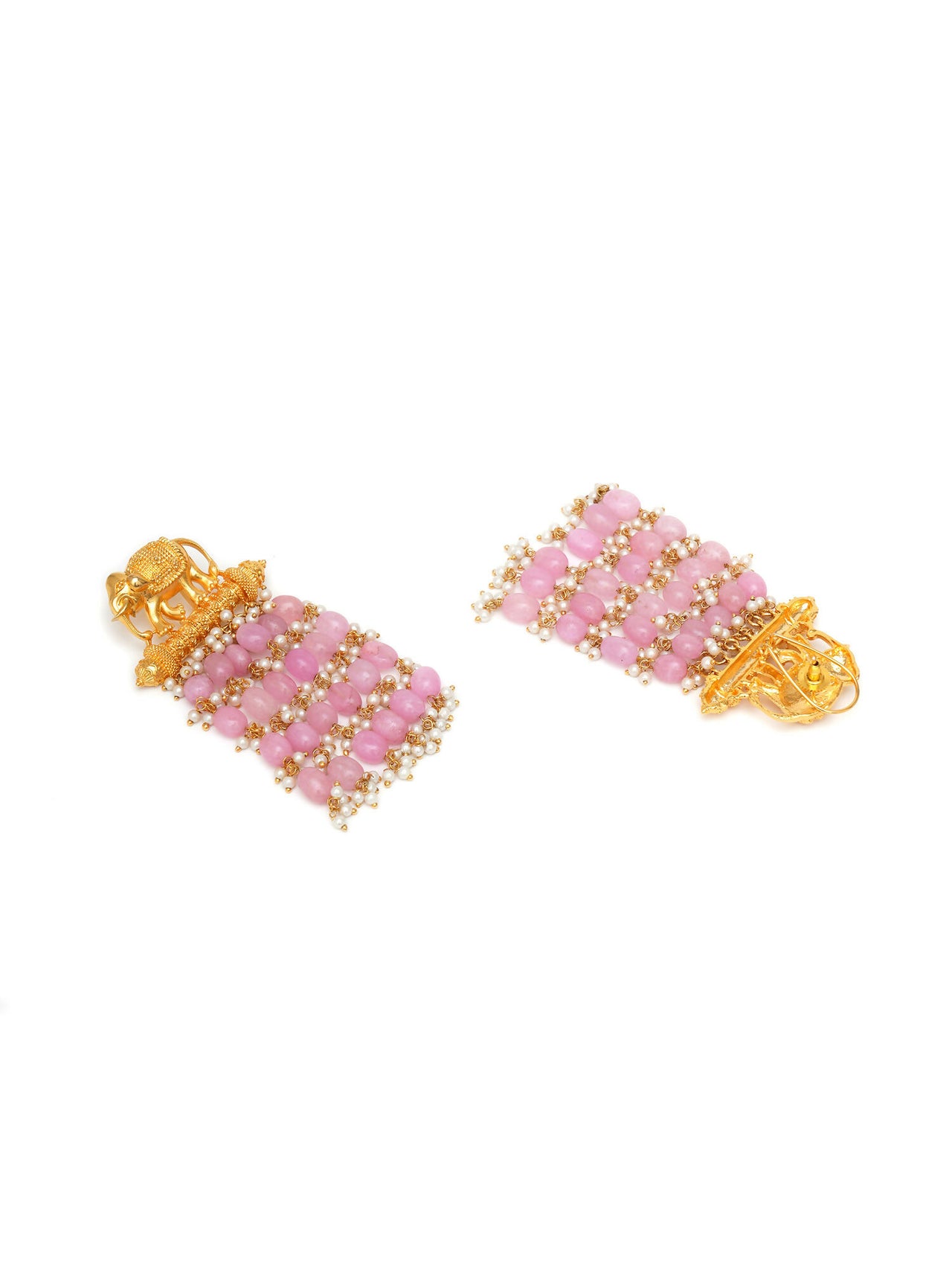 Long Layered Earrings with Elephant Motifs (Pink) - Ruby Raang - Distacart