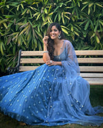 Thumbnail for Jyoti Fashion Blue 3MM Sequence with Thread Embroidered Faux Georgette Lehenga Choli with Dupatta - Distacart