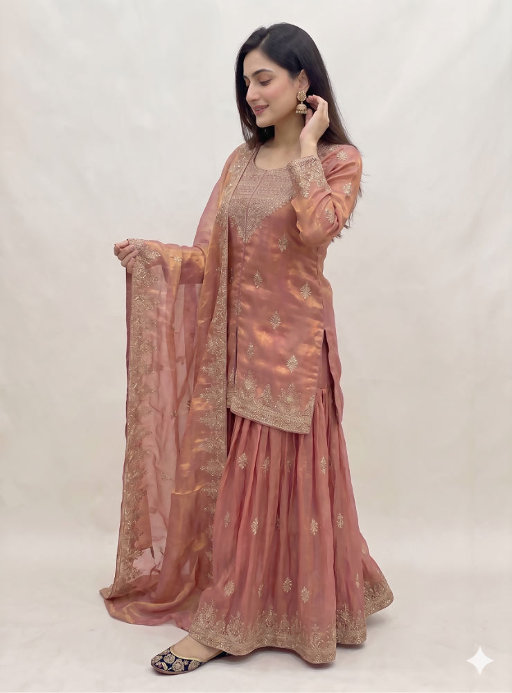 Teeya Creation Womens New Traditional Peach Heavy Work Ethnic Ensemble Lehenga Set - Dista