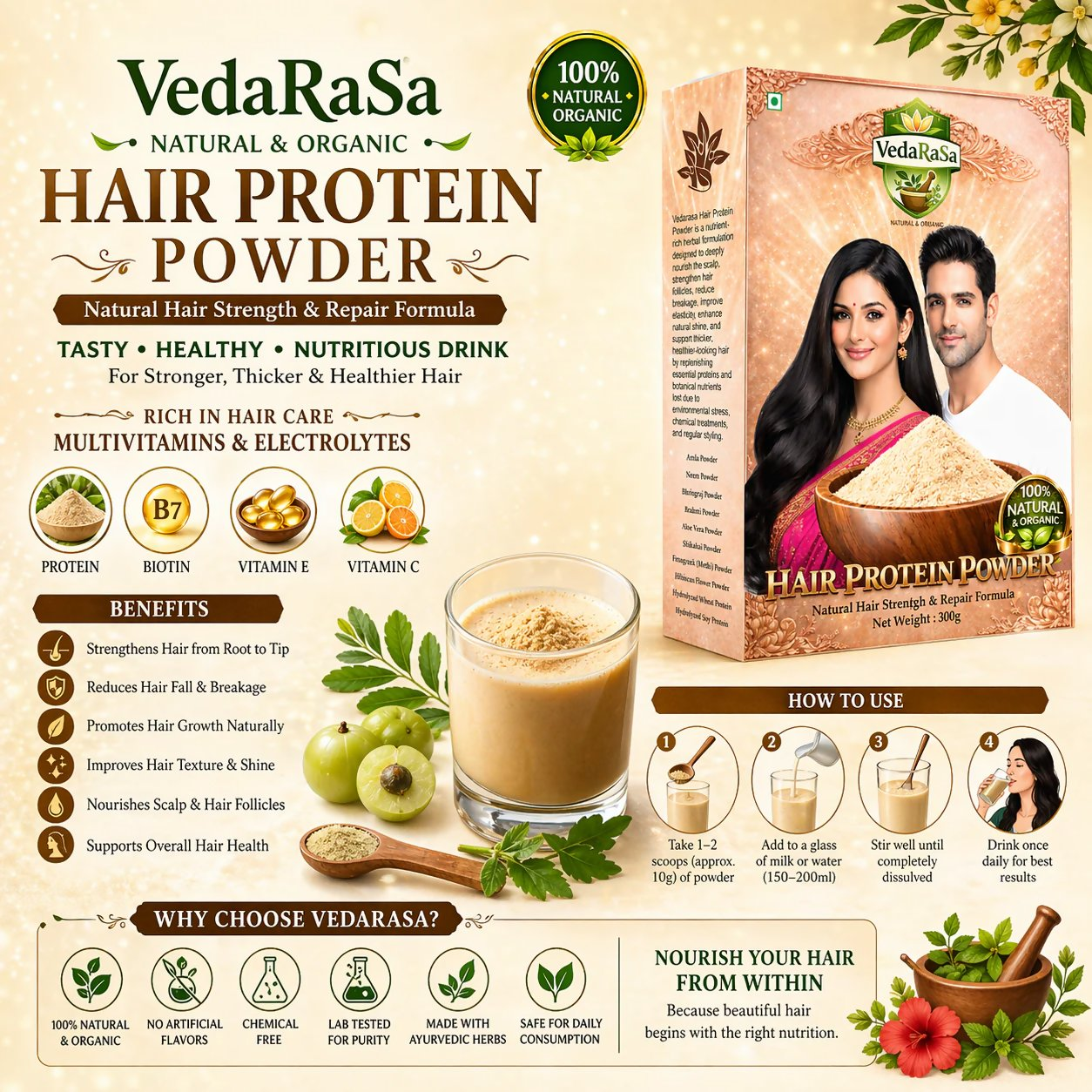 VedaRasa Natural and Organic Hair Protein Powder - Distacart