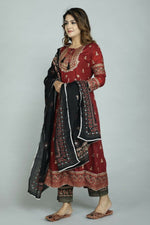 Thumbnail for Alvano Women's Stylish Anarkali Kurti with Pant and Dupatta for Women and Girls (Maroon) - Distacart