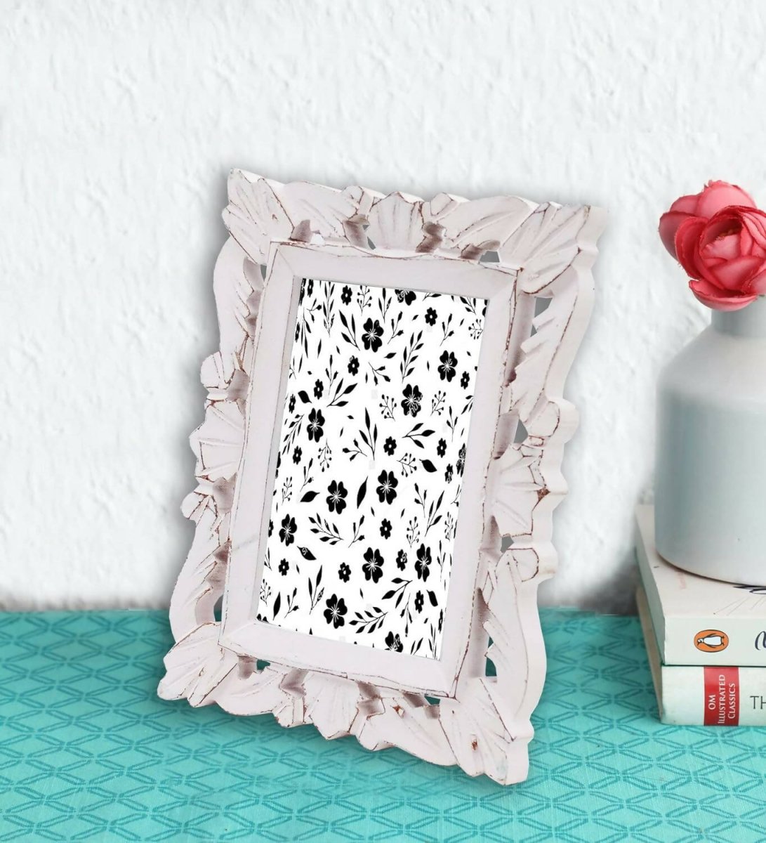 Adan's Homes PF01 Decorative Handcrafted Wooden Photo Frame (White) - Distacart