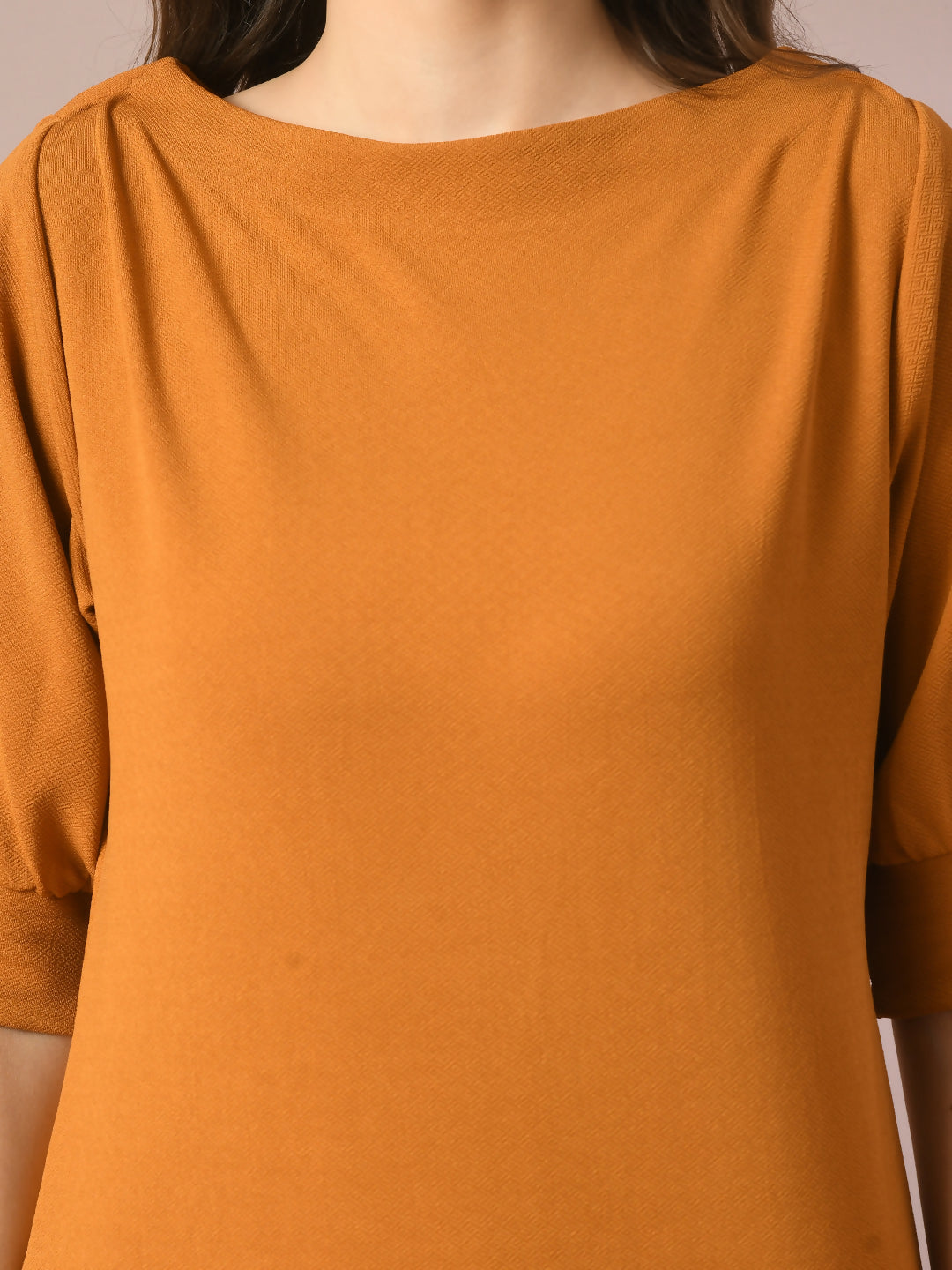 Myshka Women's Mustard Solid Boat Neck Party Top - Distacart