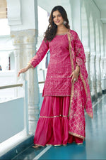 Thumbnail for Teeya Creation Pink Colour Chinnon Silk Heavy Embroidery Work Fully Stitched Salwar Suit - Distacart