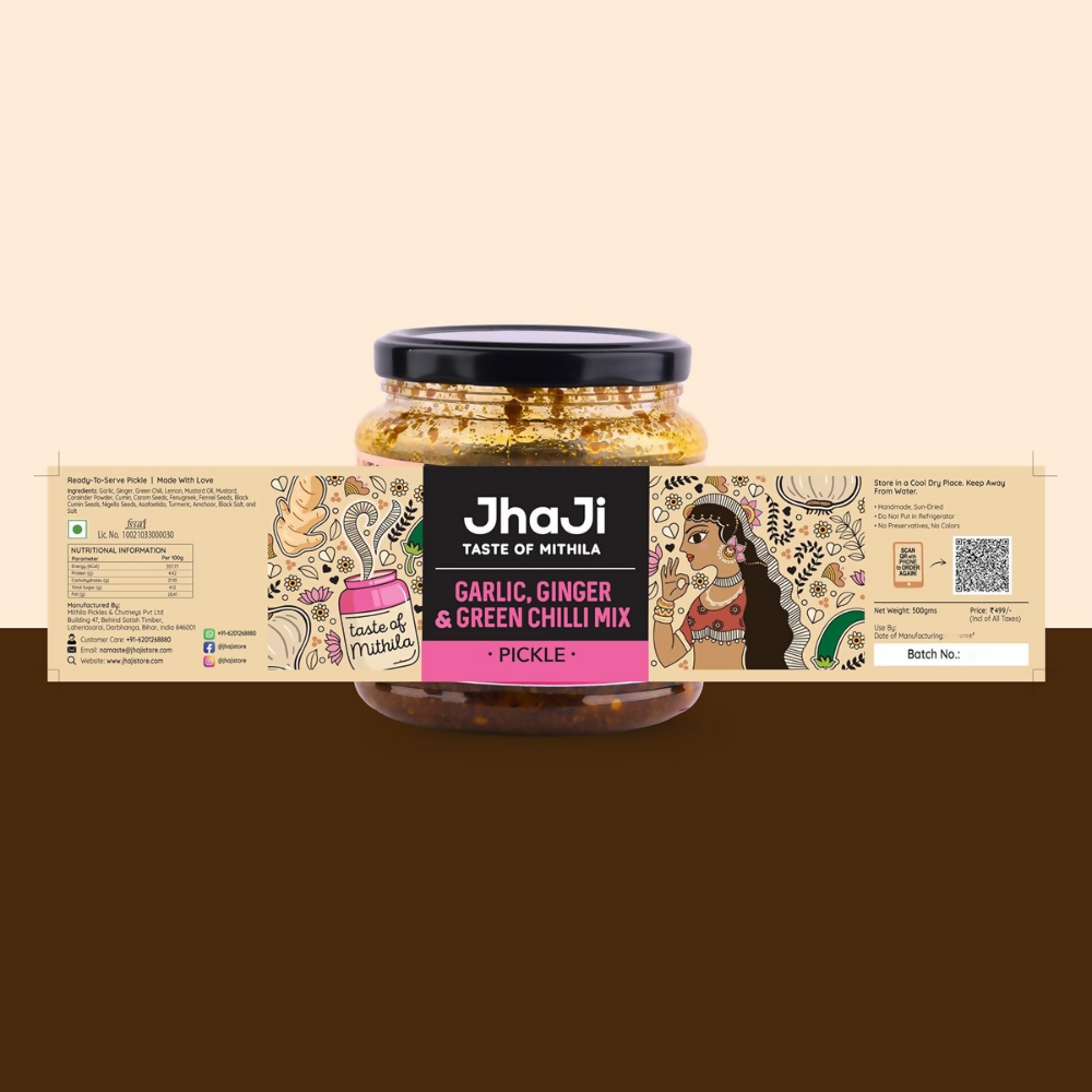 Jhaji Taste of Mithila Garlic, Ginger, Chilli Mix Pickle - Distacart
