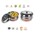 Thumbnail for Sumeet Stainless Steel Copper Bottom Multipurpose Cook & Serve Handi With Lid - 2 Pcs Set - Dista