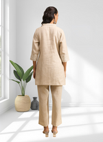 Thumbnail for Joban Fashion Beige Linen Embroidered Readymade Cord Set - Distacart