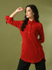 Myshka Women's Red Solid Georgette Longline Party Sheer Tunic - Distacart