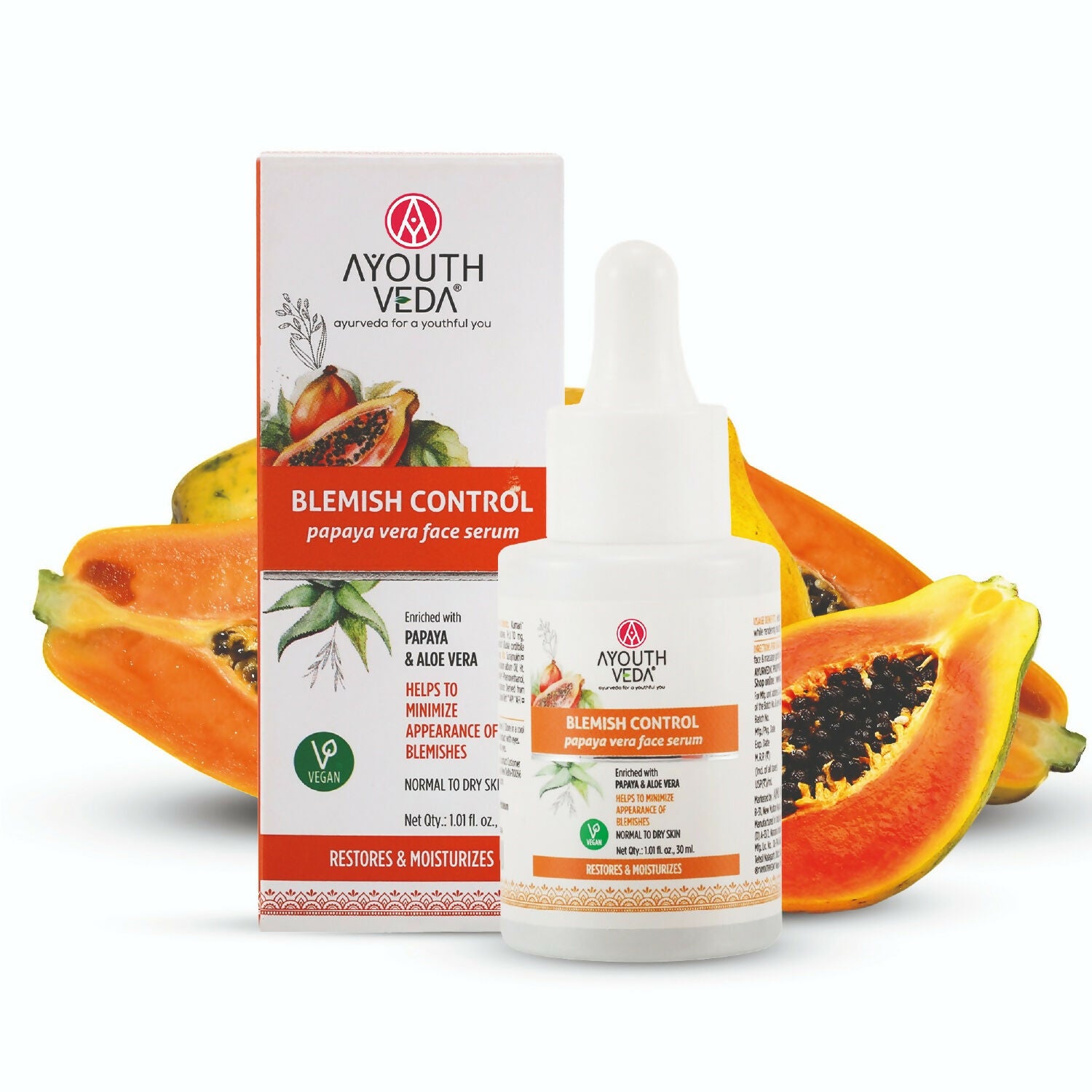Ayouthveda Blemish Control Papaya Vera Face Serum - Distacart