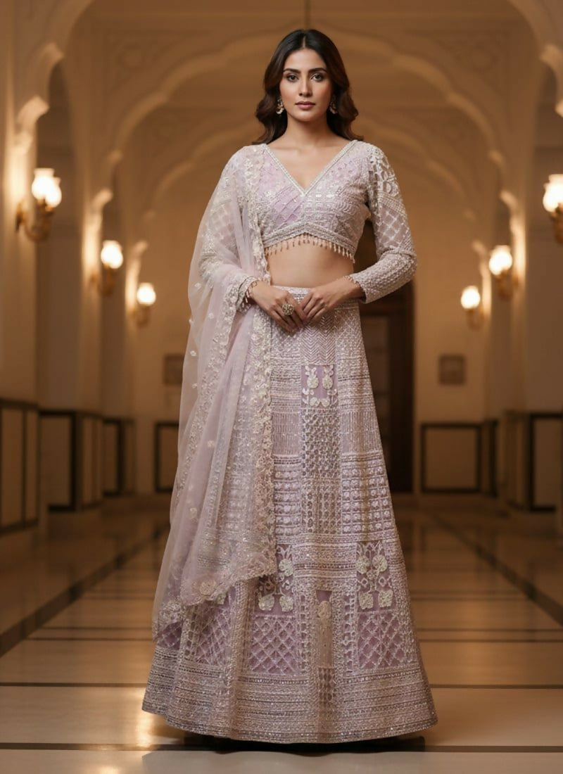 Lehenga Mart Light Pink Net Designer Bollywood Style Wedding Wear Lehenga Choli - Dista