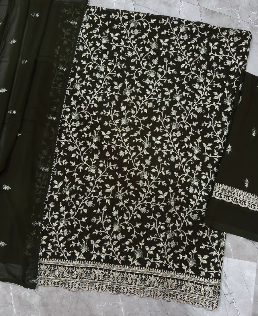 KC Mahendi Green Straight Suit For Women Georgette Fabric - Dista