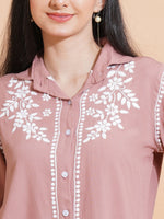 Thumbnail for Pahnaz Modal Chikankari Handwork Shirt-Brown - Dista