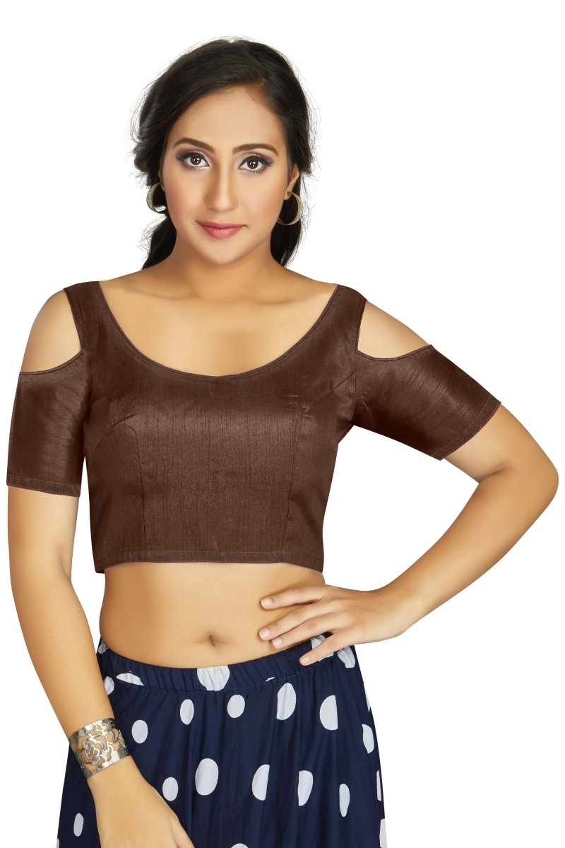 Aastha Fashion Women's Coffee Art Silk Cold Shoulder Sleeve Readymade Blouse - Distacart