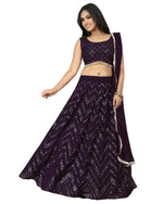 Thumbnail for Jyoti Fashion Wine Thread with Sequence Embroidery Faux Georgette Lehenga Choli with Dupatta - Distacart